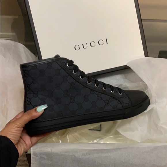Navy Blue Mens Gucci Canvas High Tops - Picture 3 of 8